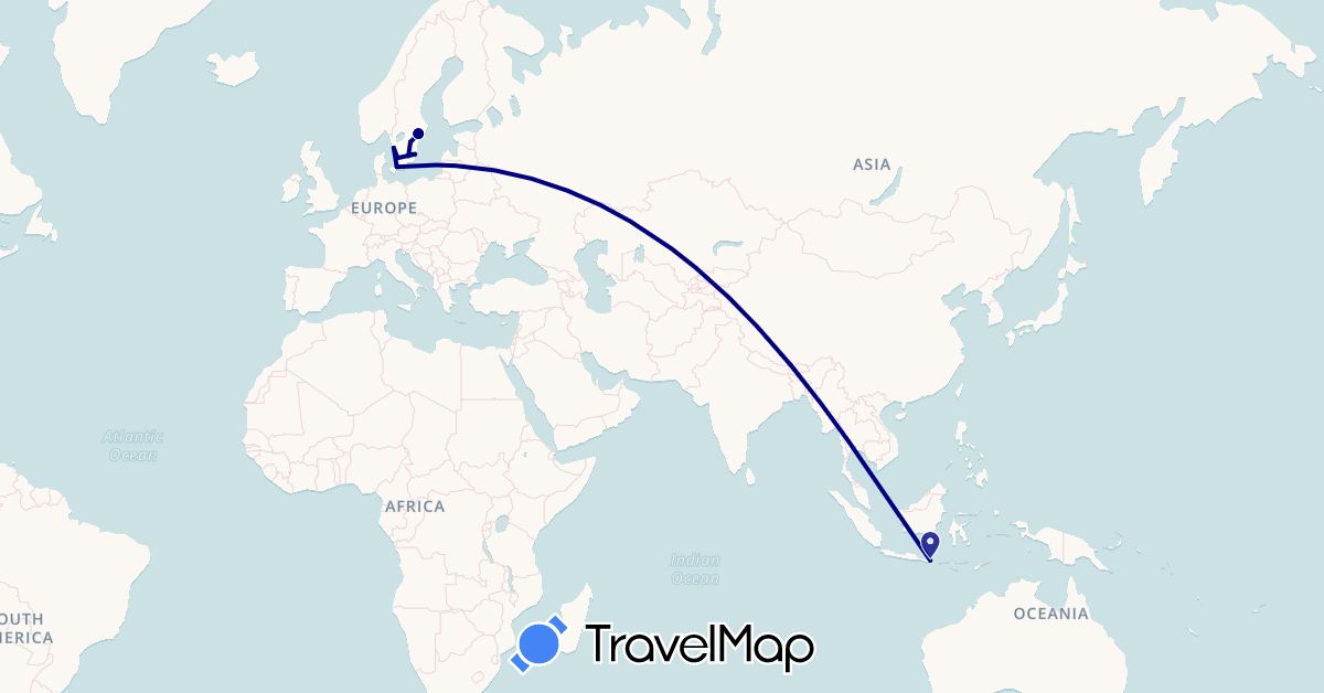 TravelMap itinerary: driving in Denmark, Indonesia, Sweden (Asia, Europe)